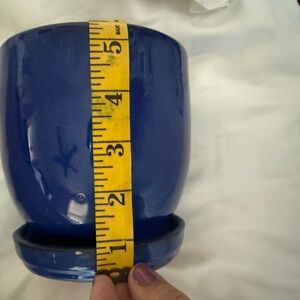 VERANDAH 5.5” see pics Glazed Terracota Pottery WITH Dish Attached Maui Blue